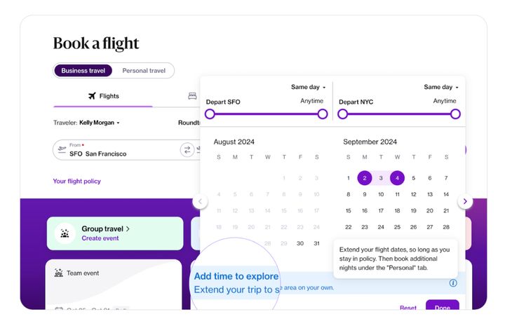 The travel and expense platform Navan has an “Extend Your Stay” feature that helps ensure personal charges don’t get mixed up on a company credit card.