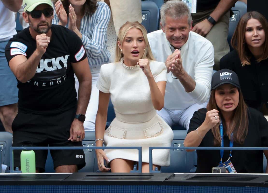 Morgan Riddle cheers boyfriend Taylor Fritz during the US Open.