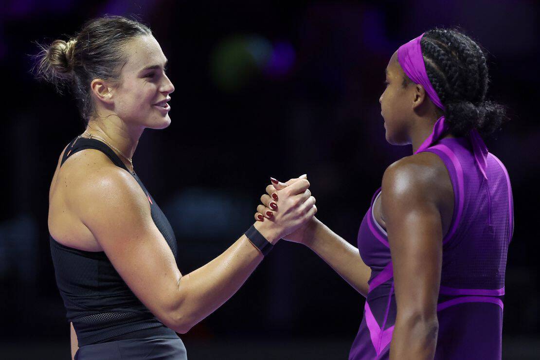 Aryna Sabalenka congratulates Coco Gauff after their match.